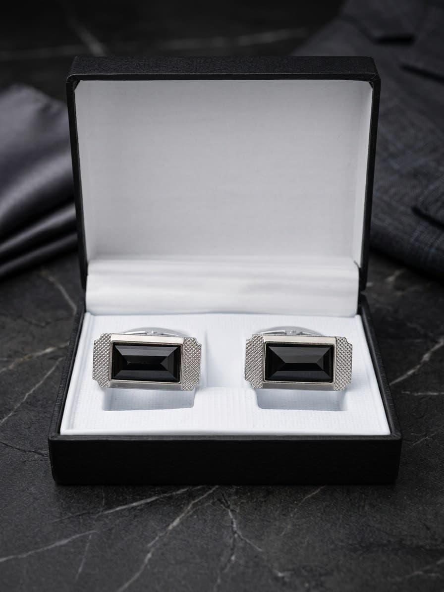 Premium Black Diamond Faceted Gunmetal Cufflinks alternate view